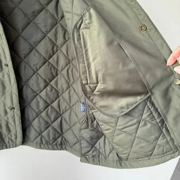 Ralph Lauren Olive Green Men’s Quilted Hunting jacket corduroy collar size L - Picture 9 of 12